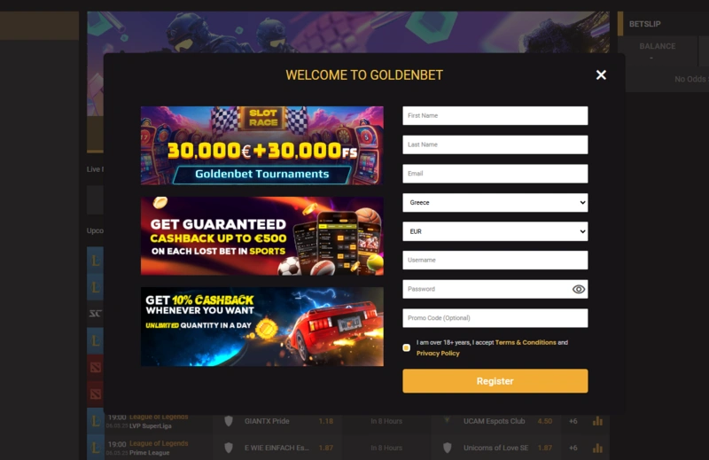 goldenbet login page